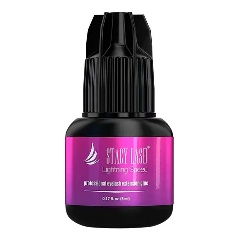 Stacy Lash Lightning Speed Eyelash Extension Glue 5ml | 0.3 Sec Fast Drying | 6-8 Week Retention | Black Adhesive | Professional Salon Supplies