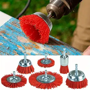 6 Pack Nylon Filament Abrasive Wire Brush Wheel & Cup Brush Set with 1/4 Inch Hex Shank,6 Sizes Nylon Drill Brush Set for Removal of Rust Corrosion Paint,Hand Tools Kits diy Tool Kit