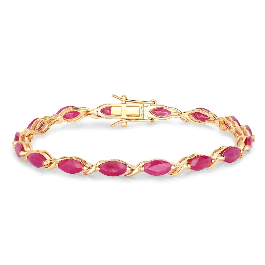 Genuine Ruby Birthstone Bracelet 10K Yellow Gold