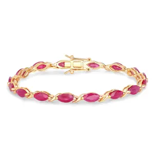 Genuine Ruby Birthstone Bracelet 10K Yellow Gold