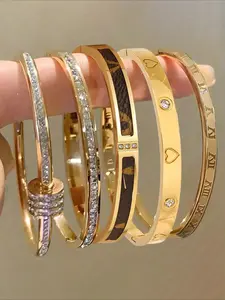 5pcs high-quality and exquisite stainless steel bracelet combination, set with sparkling zircon, perfect for wearing accessories, Stackable Bracelets