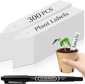300Pcs 4" Plant Labels with Marker Pen, Waterproof Plastic Plant Tags for Outdoor Seedlings Vegetable Garden Signs Markers Label Stakes