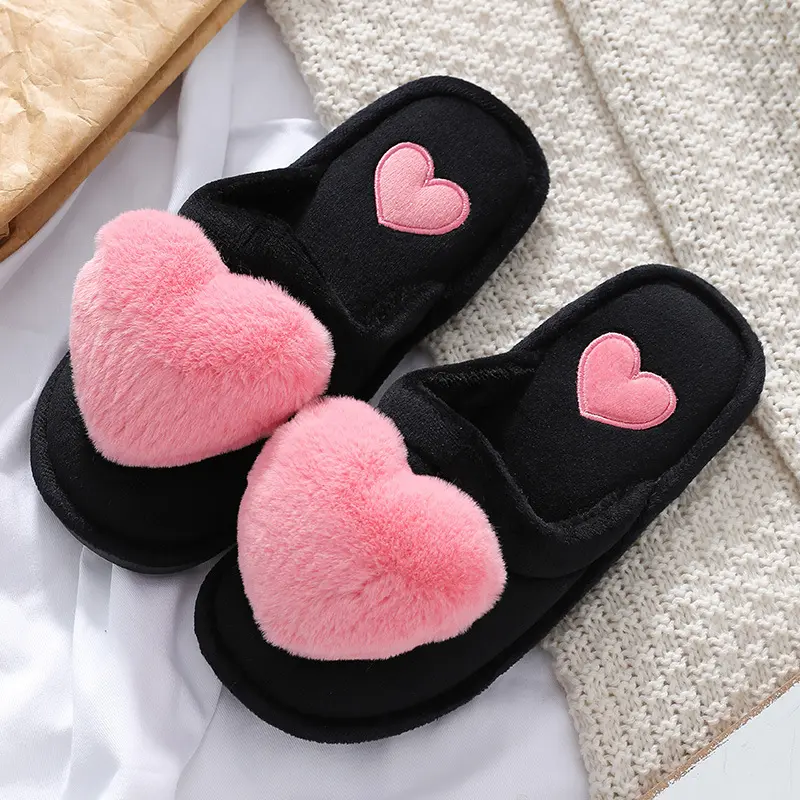 Adorable Plush Heart Slippers, Charming Cozy Love Slippers, Fluffy Romance Home Footwear, Snuggly Love-Inspired Slippers
