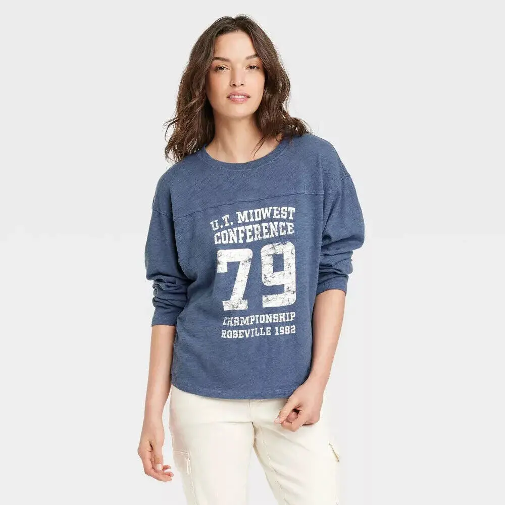 Women's Long Sleeve Varsity T-Shirt - Universal Thread S Cotton Fashion
