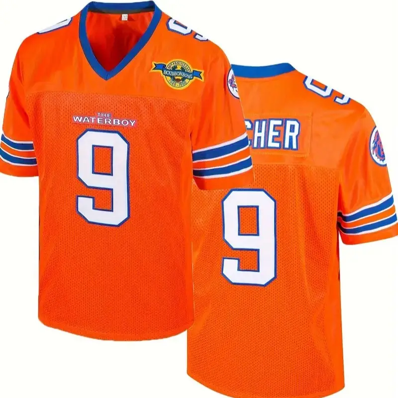 Stitched Bobby Boucher # 9 The Waterboy Adam Sandler Movie Mud Dogs Bourbon Bowl 50th Anniversary Movie Football Jersey