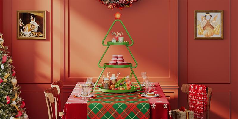 【New Year New Me】Pinmoco Christmas Tree Snack Shelf Cart, Halloween & Christmas Decorations Cupcake Tray Holiday Festival Wedding Bar Party Supplies, 3-Tier Rolling Stand for Festive Decor & Food Display