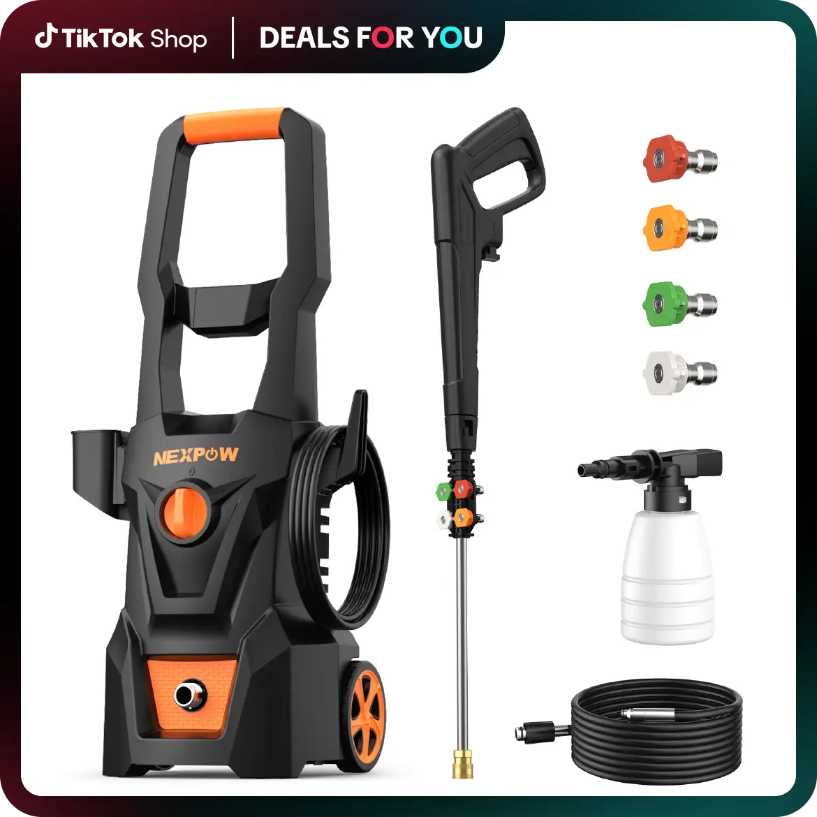NEXPOW Electric Pressure Washer, 4000PSI Max 2.6 GPM Power Washer with 30 ft Hose, 4 Different Pressure Tips, Foam Cannon, Perfect for Cars, Patios
