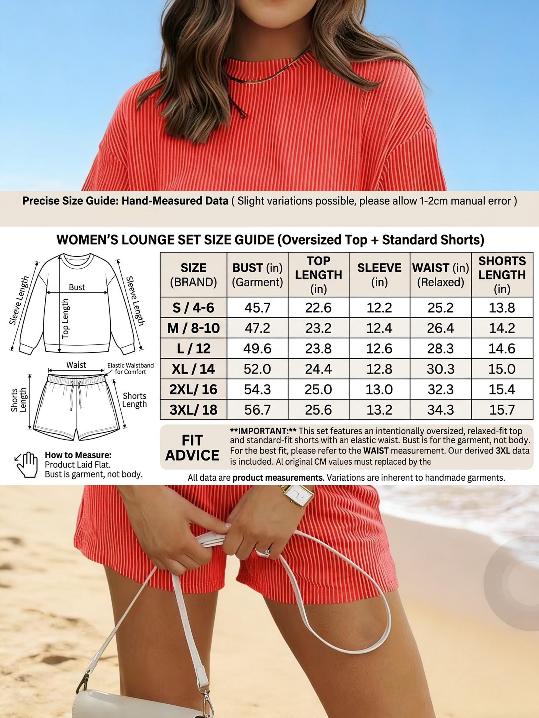 Women's Ribbed Textured Lounge Shorts Set - Short Sleeve Pajamas with Pockets - Mother's Day Gift