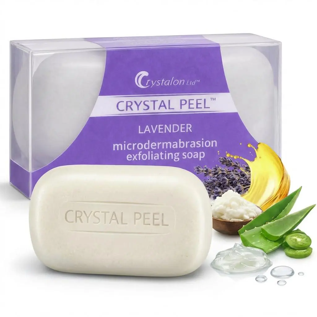 Crystal Peel Microdermabrasion Exfoliating Body Soap Bar – Hydrating Exfoliating Soap with Dead Sea Minerals, Shea Butter & Aloe for Smoother-Looking Skin, Lavender or Lemongrass, Multiple Sizes