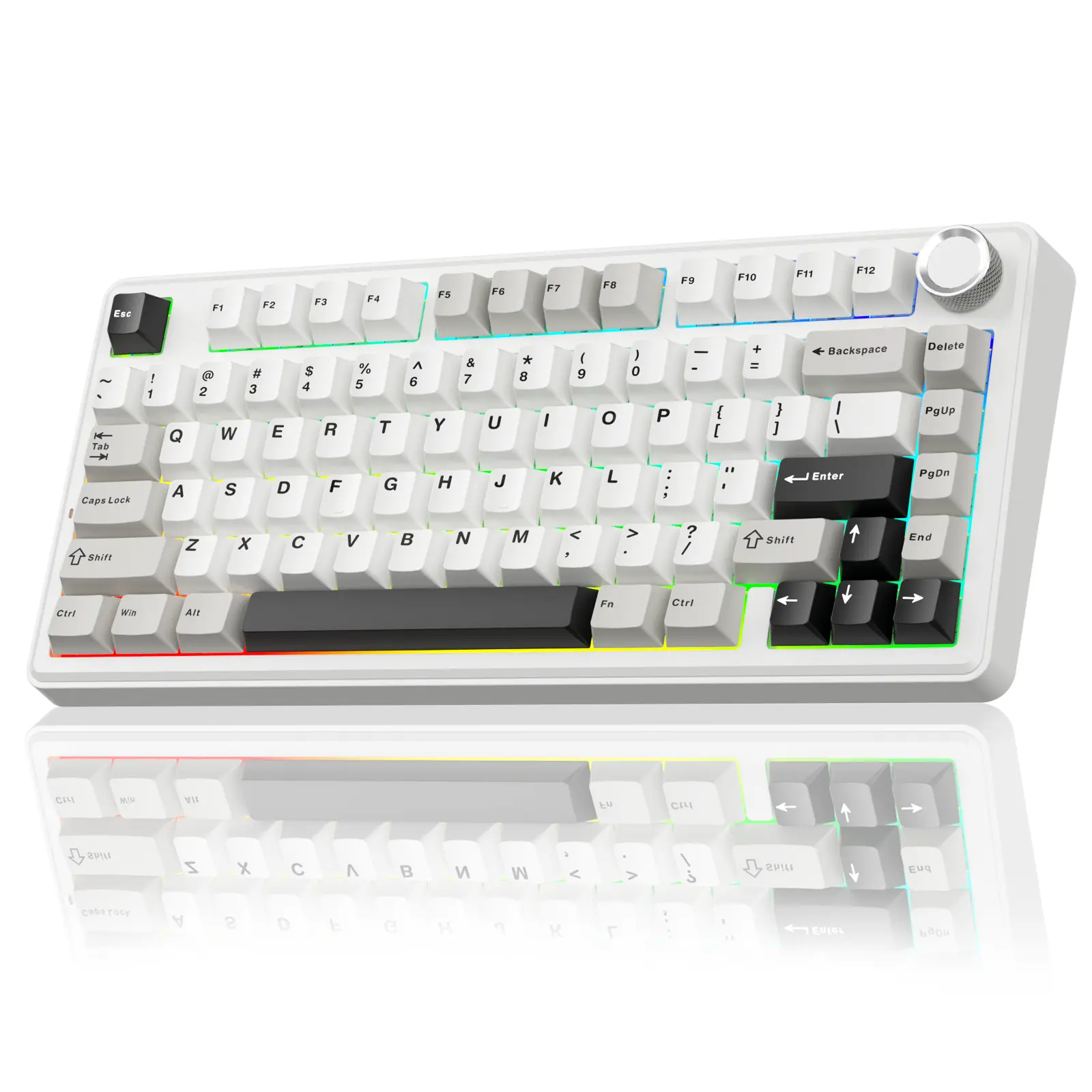 SOLAKAKA A75 Wireless 75% Mechanical Keyboard with Hot-Swapable Keys RGB Lighting Multi-Function Knob Sealed Keys PBT Keycaps Creamy Design for Gamers and Typists