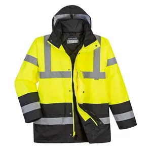 US466 Hi-Vis Contrast Winter Traffic Jacket Yellow/Black with Reflective Strips for Enhanced Visibility