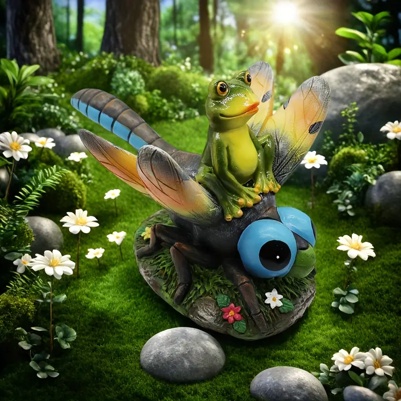 Frog Riding Dragonfly Shape Ornament, Resin Statue, Suitable for Interior Decoration And Courtyard Lawn And Terrace Decoration, Indoor Desktop Cute Animal Shape Decoration, Perfect Gift