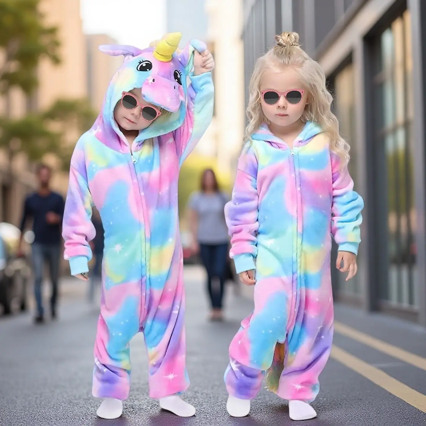 L-P012 Kids' Ultimate Rainbow Unicorn Onesie - Magical Cozy Animal Sleepwear, Fun Halloween Cosplay Costume for Play, Relax & Party