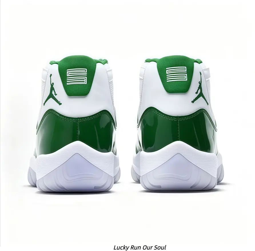 Two Tone White Green Patent Leather Mid Top Retro Sneakers Cushioned Non Slip Sports Running Shoes Unisex