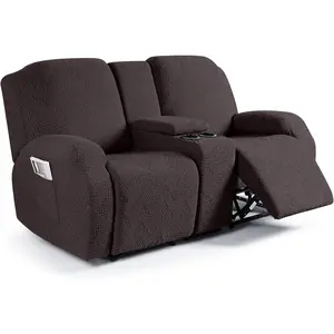 Loveseat Recliner Covers with Console, 4-Pieces Recliner Sofa Covers Stretch Reclining Couch Covers with Pockets Furniture Protector with Elastic Straps Bottom (Chocolate)