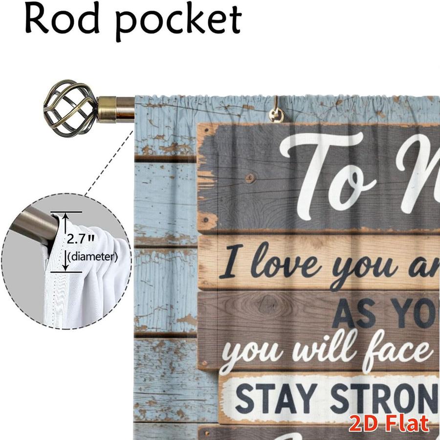 2Pcs Rustic Wooden Board Grain Slogan Sun Blocking Curtains Digital Printed Rod Pocket for Bedroom Office Kitchen Living Room Study Home Decor Multiple Sizes Soft Light Filter Easy Installation