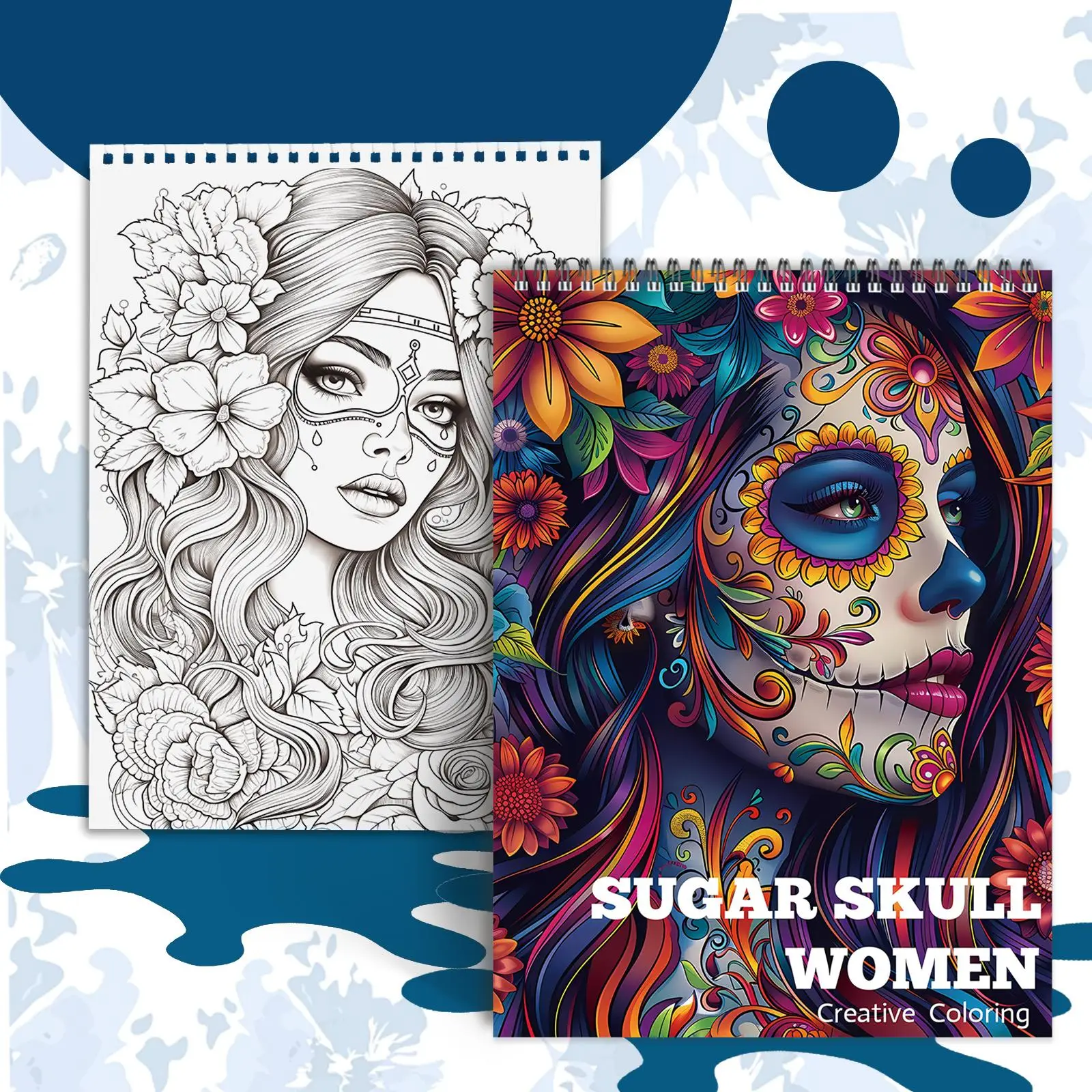Sugar Skull Theme Coloring Book, 1/5 Counts 24 Pages Thick A4 Paper Spiral Color Book, Creative Painting Drawing Art Book for Adults & Teens, Stress R