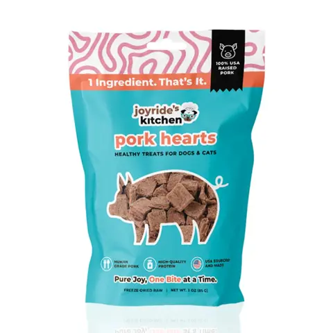 Joyride's Kitchen Premium Freeze-Dried Raw Pork Hearts Dry Dog Food Treats - Single-Ingredient, High-Quality Protein Snack with Taurine, Zinc, Stamina, Overall Vitality, Supports Cardiovascular & Muscle Health for US Dogs
