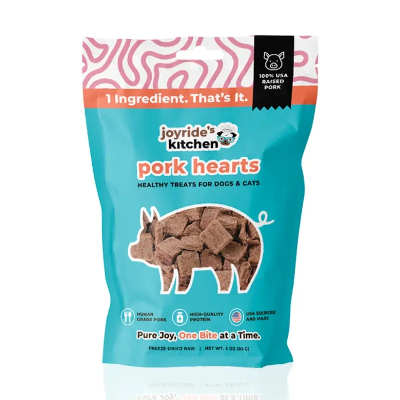 Joyride's Kitchen Premium Freeze-Dried Raw Pork Hearts Dry Dog Food Treats - Single-Ingredient, High-Quality Protein Snack with Taurine, Zinc, Stamina, Overall Vitality, Supports Cardiovascular & Muscle Health for US Dogs