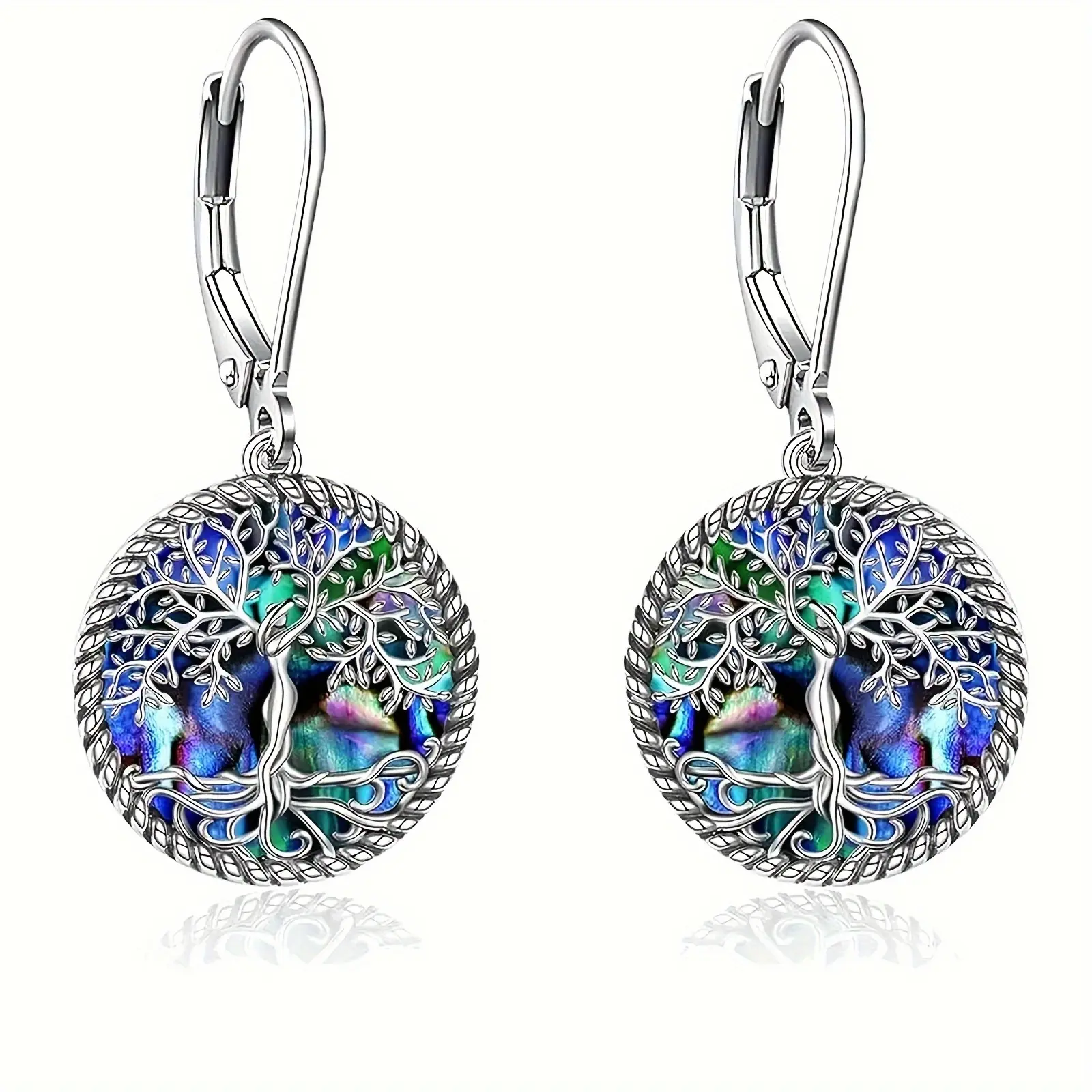 Women's 925 Pure Silver Tree of Life Earrings, Sea Flat Shell Hanging Design, Silver Jewelry Gifts for Women