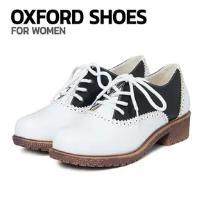 Oxford Shoes For Women Round Toe Chunky Low Heel Lace Up Fashion Comfortable Daily Dress Vintage Brogue Shoes Trendy Girl Shoe