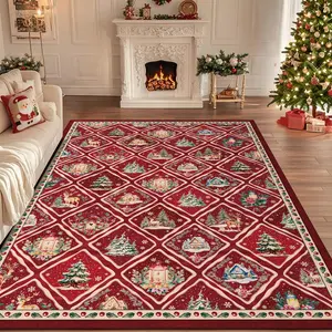 Geanup Winter Area Rug - Soft Faux Wool, Non-Slip, Low Pile, Washable, Festive Motifs, Perfect for Living Room, Bedroom, Playroom, Winter Decor Gift