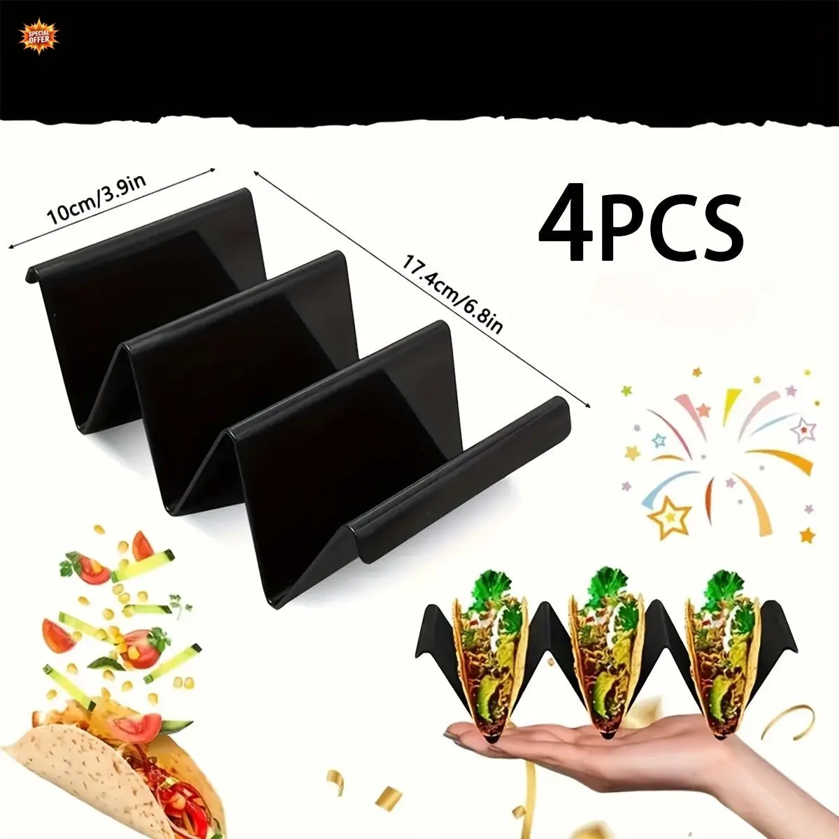 4-Pack Black Tortilla Holders, Durable Plastic Kitchen Utensils, Microwave-Safe, Reusable, Easy-to-Clean for Serving Mexican Cuisine