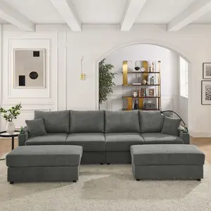 Eyisean 132" Corduroy U-Shaped Modular Sectional Couch with Phone Holder & Cup Holders, Oversized Cloud Sectional Sofa with Armrests Storage, Easy Assembly, Modern Sectional Couch for Living Room, Apartment
