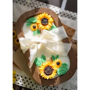 Wooden Sunflower Candle Handcrafted Floral Soy Wax Rustic Home Decor Gift 9.8in Length 45-80 Hour Burn Time Eco-Friendly Hand-Poured Unique Design Decorative