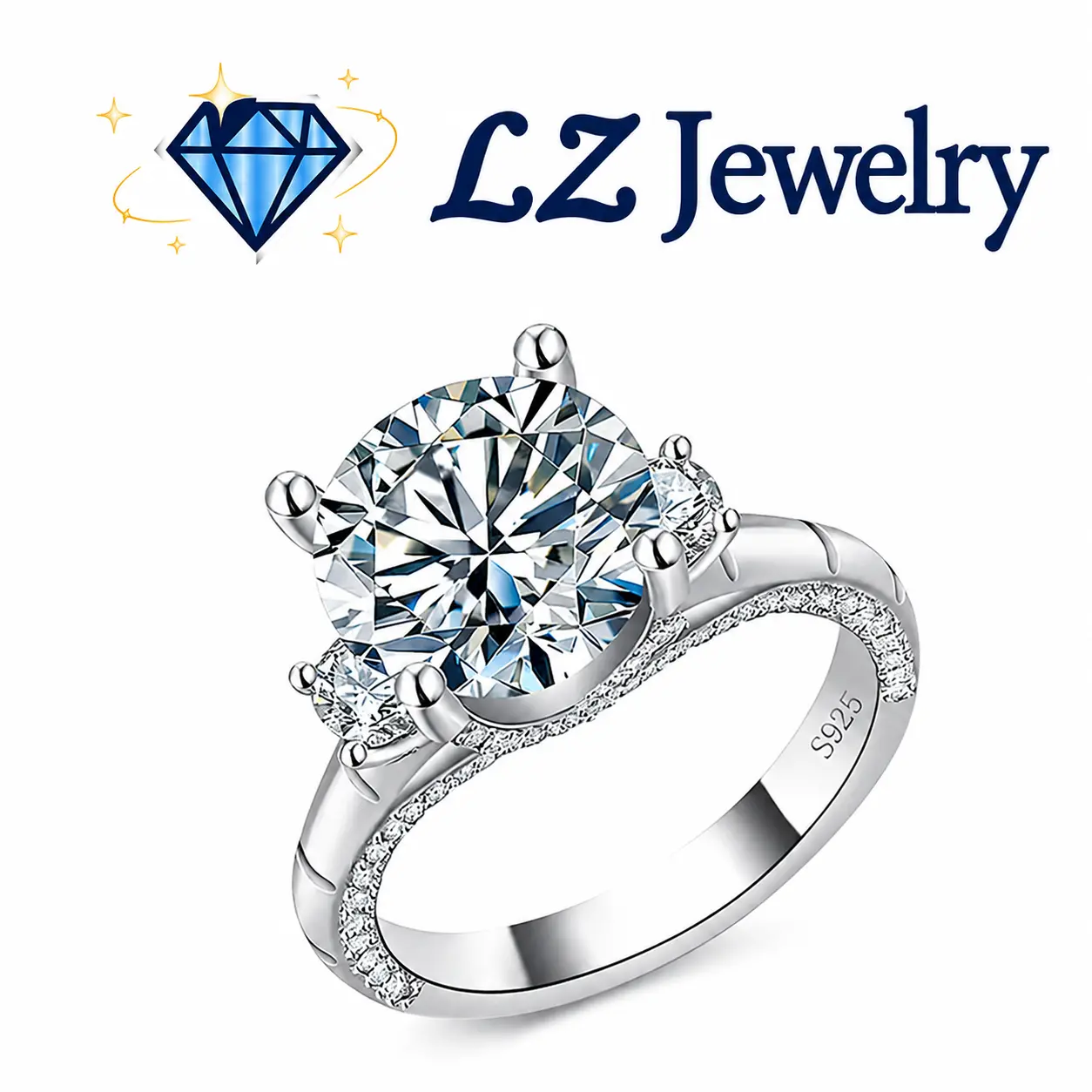 #18 (Aurora 5CT ) 925 Sterling Silver Synthetic Moissanite Ring