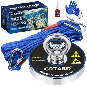 Grtard 700LBS Magnet Fishing Kit, Strong N52 Neodymium Fishing Magnets, Magnetic Fishing Magnet Kit with Strong Magnets(2.95''), 65ft Rope, Protective Gloves, Rare Earth Magnet for Retrieving Items