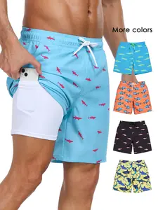 Men's 2-In-1 Swim Trunks, 7 Inch Swimming Shorts Beach Pants, Quick Dry Gym Shorts with Compression Lining, Gym Vacation Pool Wear, Swimwear Shorts