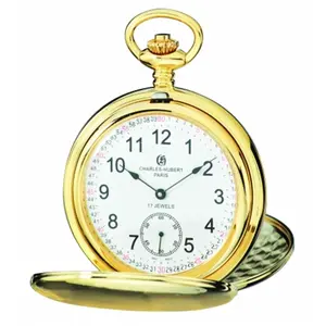 212 MAIN Women's Polished Gold-Plated Stainless Steel Double Hunter Mechanical Pocket Watch, Fashion for Women Fashion Accessory