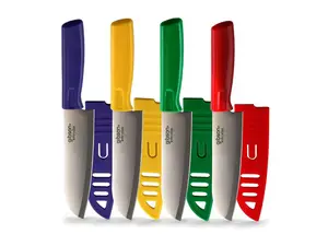 Gibson Everyday Grantville 4 Piece 6 Inch Santoku Knife with Sheath in Assorted Colors
