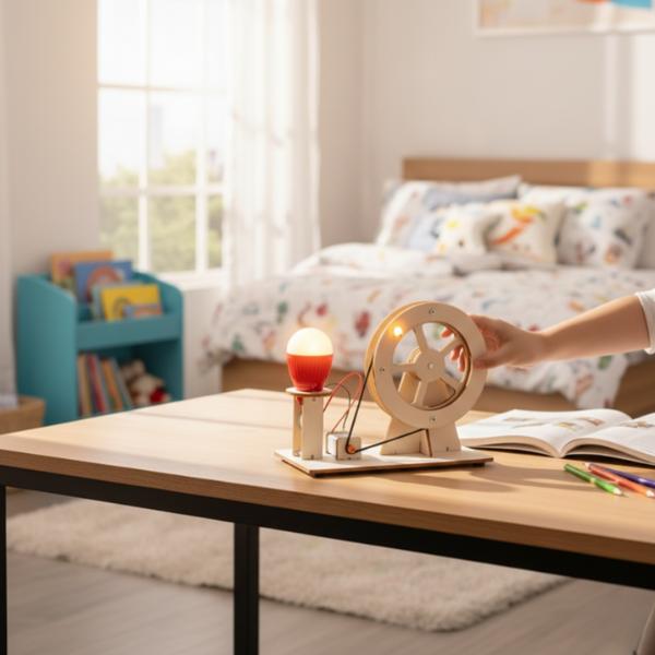 Wooden Hand Crank Generator – Educational Science Toy for Kids, DIY Mechanical Learning Kit