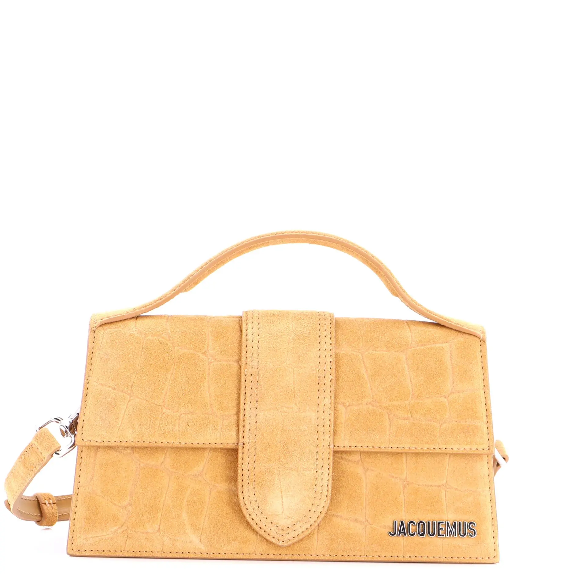 Pre-owned JACQUEMUS Suede Top Handle Bags Le Grand Bambino Flap Bag Crocodile Embossed by Rebag