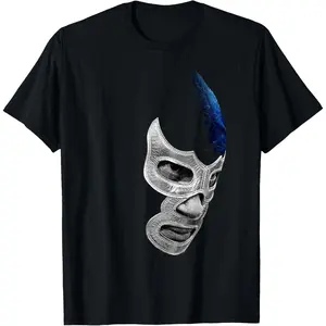 Cotton Graphic Tees Streetwear Gifts Mex-Art Demon Blue Lucha Libre Mexican Wrestler Legend T-Shirt
