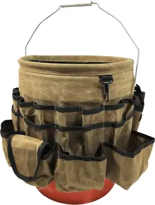 Waxed Canvas Tool Bucket Organizer, Heavy Duty with 58 Pockets, 5 Gallon Tool Bucket Organizer