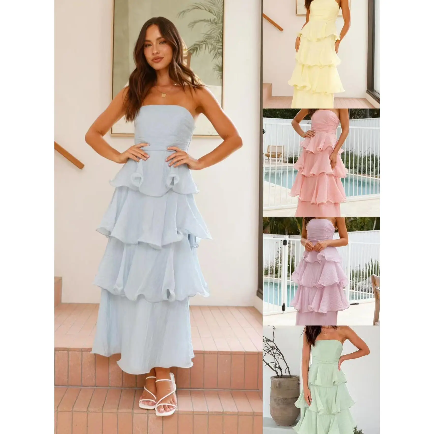 2025 Summer New Sexy Fashion Tube Top Backless Cake Dress Casual Womenswear Formal Basic