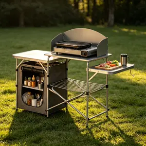 Camping Kitchen Table Quick Setup Lightweight Folding Camping Table with Aluminum Top & Steel Frame 21 lbs Portable Table for BBQ Picnic RV Travel summervibes