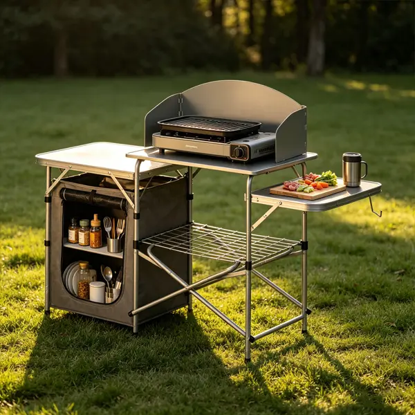 Camping Kitchen Table Quick Setup Lightweight Folding Camping Table with Aluminum Top & Steel Frame 21 lbs Portable Table for BBQ Picnic RV Travel