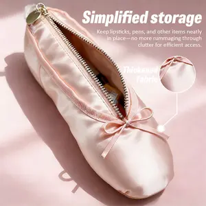 Ballet Dance Shoe Makeup Bag, Ballerina Slipper Pouch Bag, Large Capacity Makeup Pouch, Portable Multifunctional Storage Bag Jewelry Display Clear Box Gothic Multi-Function Personalized Travel Case and Heart Stainless Steel Pearl Layered Cross Necklace