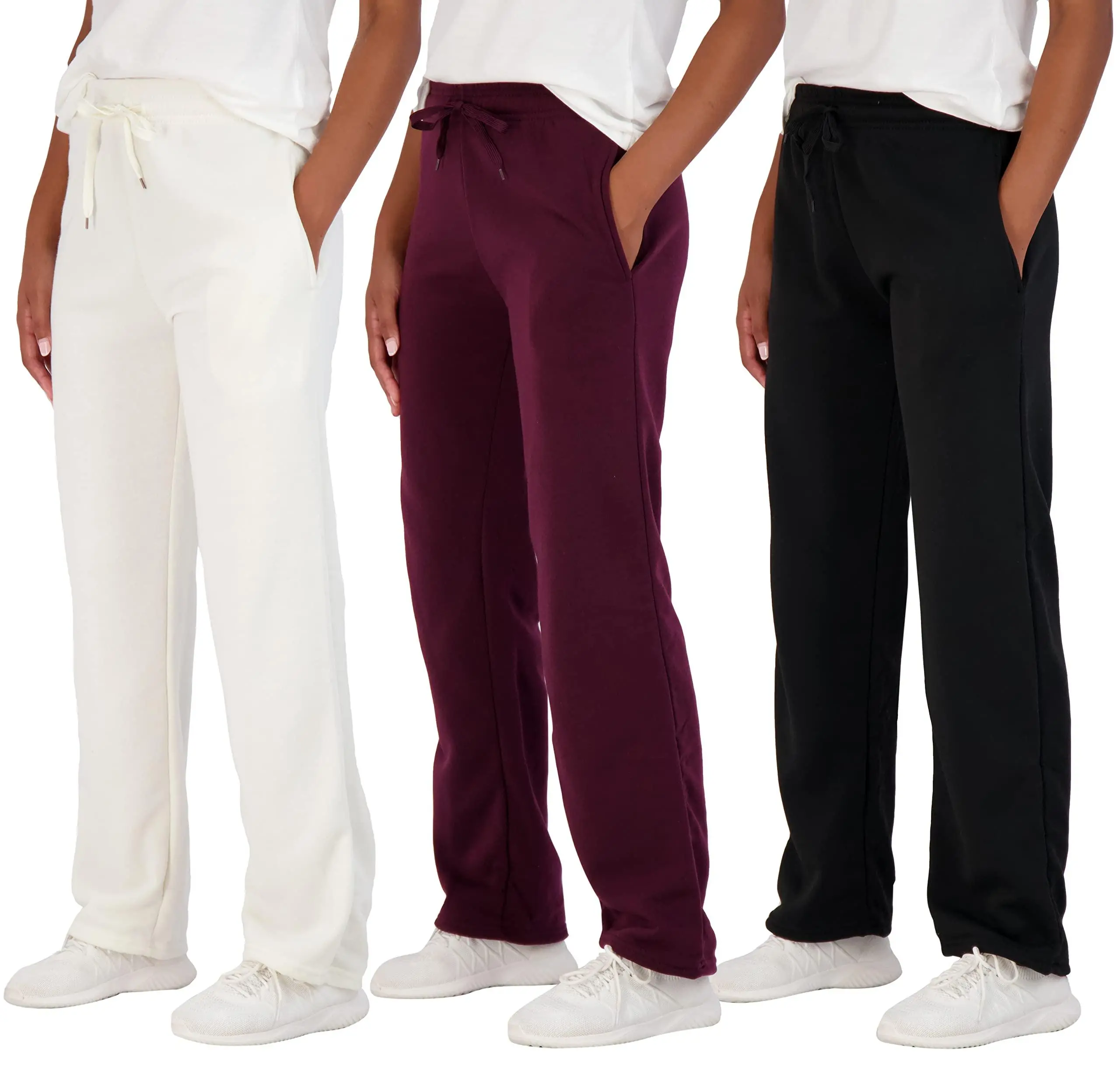Real Essentials Women's 3-Pack Loose-Fitting Fleece Open Bottom Sweatpants - Casual Athleisure, Female, Plus Size Available