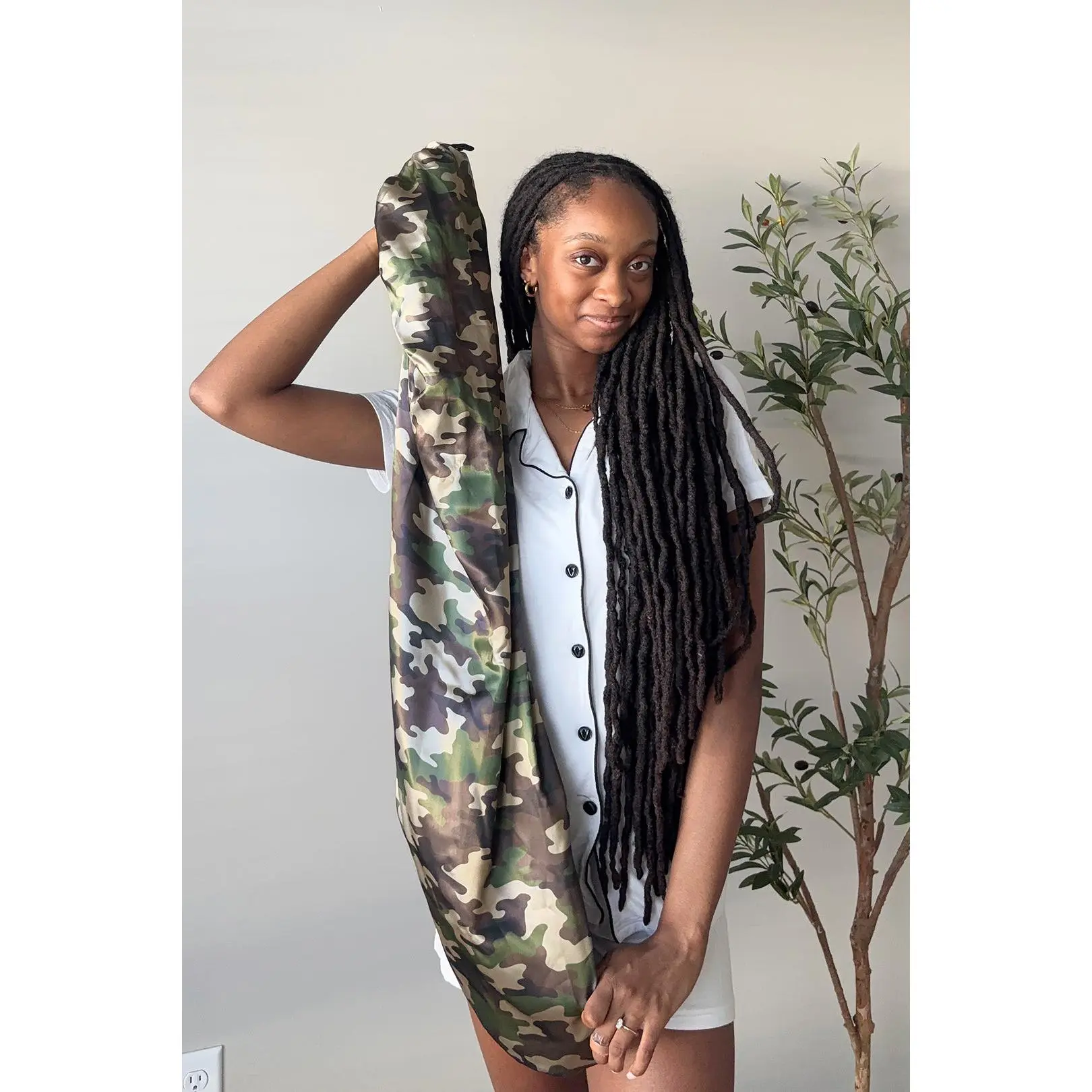 Camo Extra Long Satin Bonnet With Snap