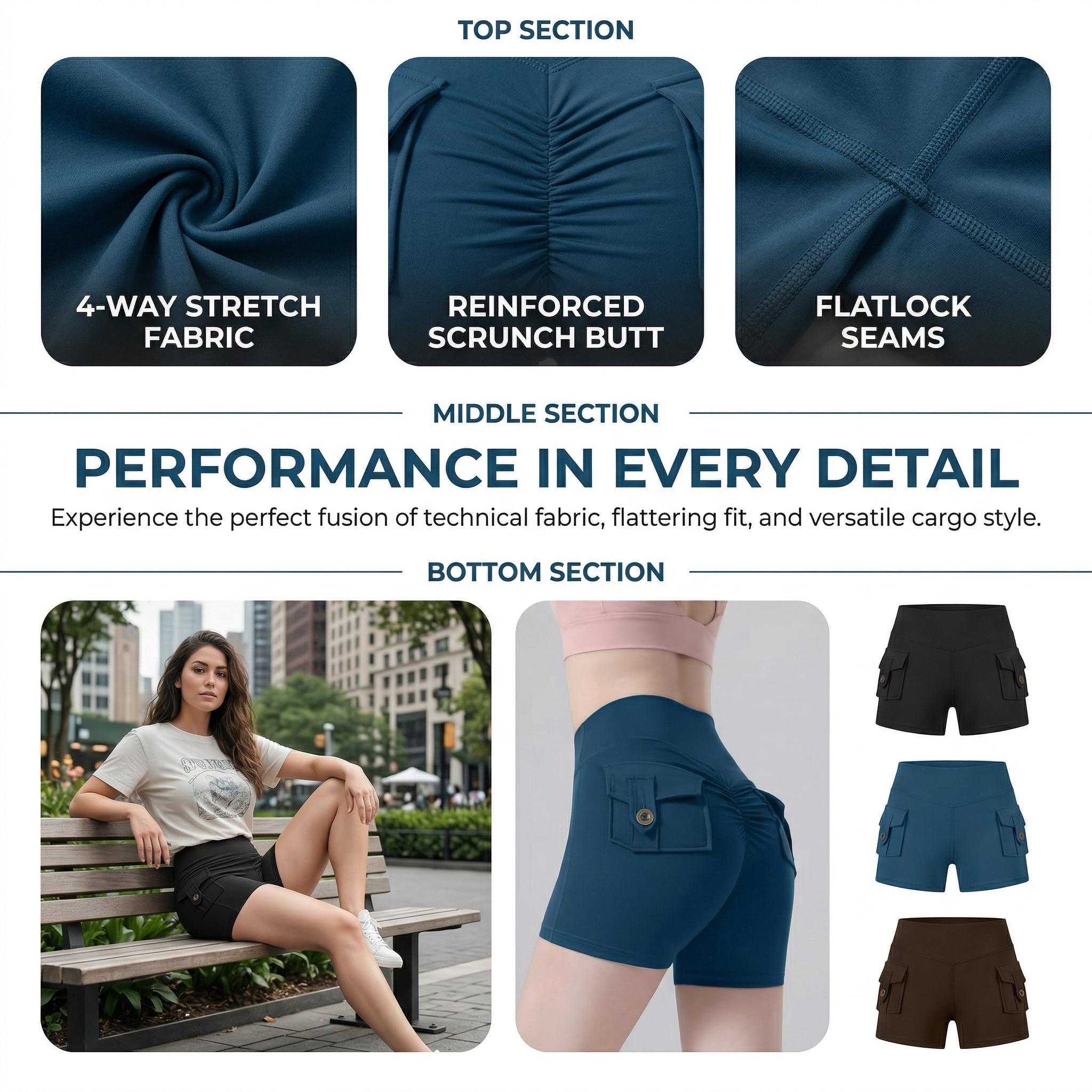 Viral Cargo Pocket Scrunch Booty Yoga Shorts, High Waist Tummy Control Workout Biker Shorts for Women, Buttery Soft 4-Way Stretch Gym Shorts for Running, Pilates, Loungewear & Everyday Wear, 2026 New Arrival Activewear That Sculpts & Stores"