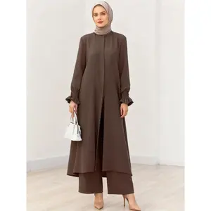 Arabian Style Two-Piece Set for Muslim Women, Modest Long Sleeve Shirt & Pants, Plus Size, Perfect for Spring & Fall Seasons