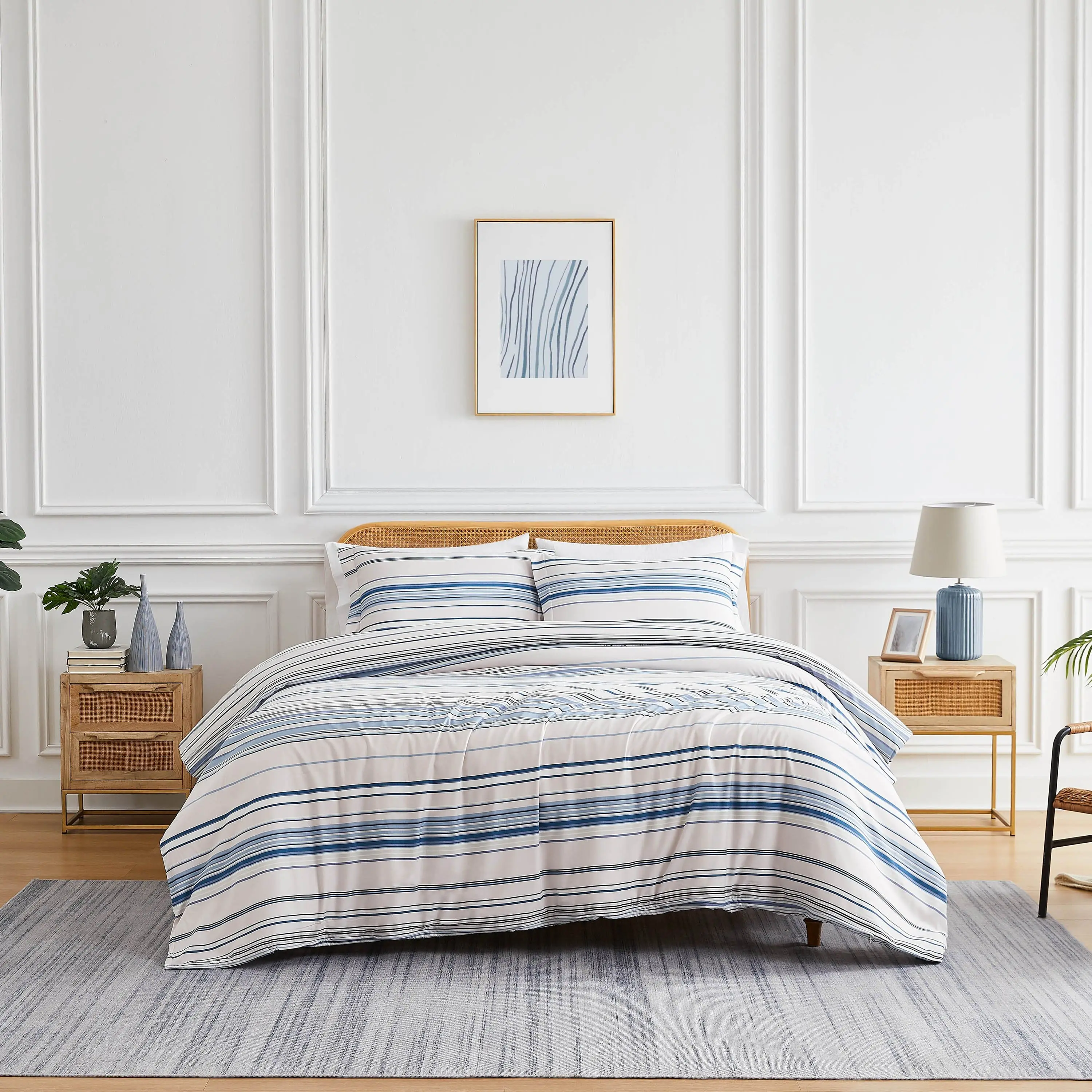 Vilano 3-Piece Ultra-Soft Coastal Stripes Duvet Cover and Sham Set, Fade Resistant Bedding Linen Set