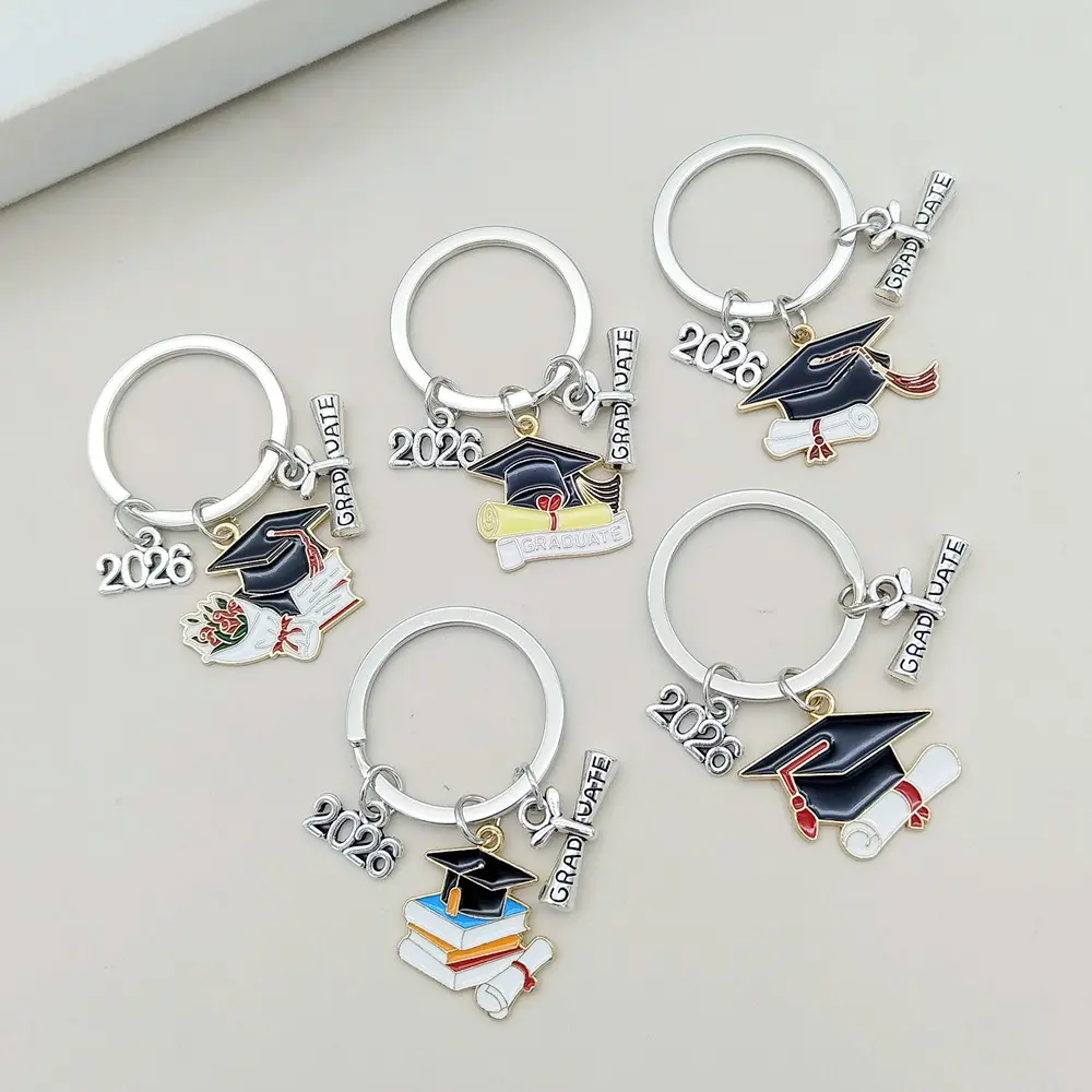 2026 Graduation Metal Keychain, Cute Alloy Oil Drop Bachelor Cap, Memorial Gift Pendant, Unisex Fashion Accessory, Handmade Keychain Set