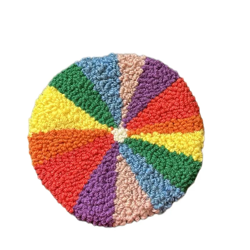 Rainbow Multicolor Punch Needle Coaster - Handmade Tableware with Colorful Design