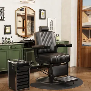 Baasha Hydraulic Reclining Barber Chair, Soft Leather Salon Seat with Sturdy Base and Adjustable Height, Comfortable Cushion Design, 440 lbs Capacity